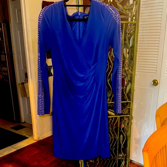 Guess Elegant Blue Dress with Embellished Sleeves - Picture 1 of 5
